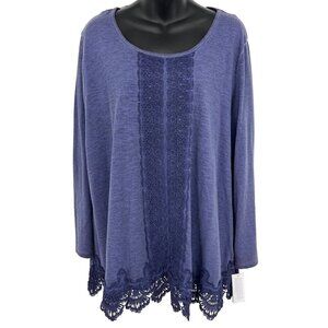 Style & Co Women Plus Size 3X Purple Glaze Crochet Top Blouse Long Sleeve New